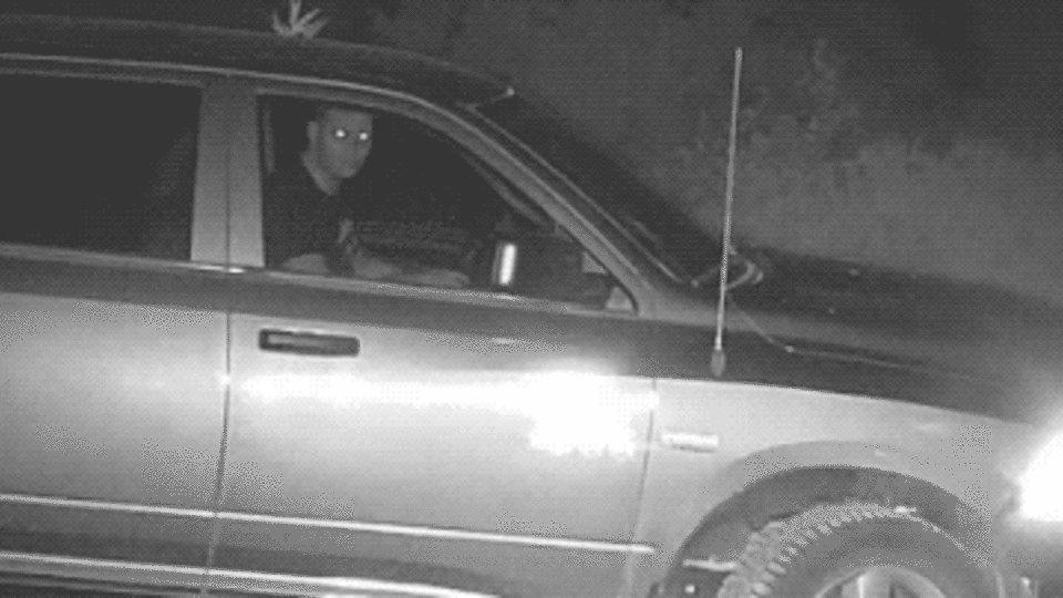 Person in truck visible through the glass window.