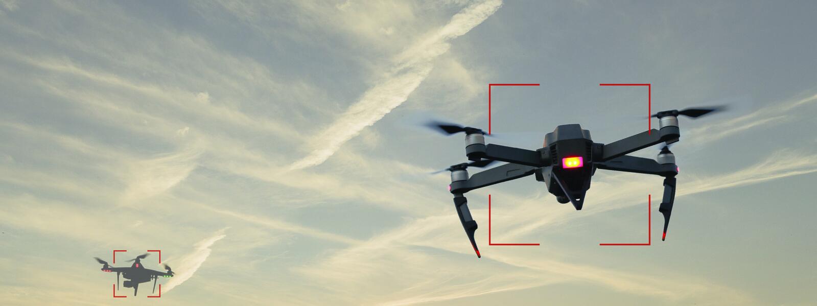 Analytics example of drones being tracked in the sky.